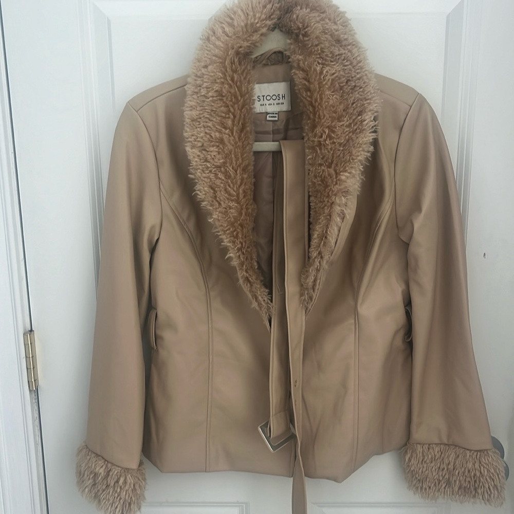 Belted faux leather jacket size small